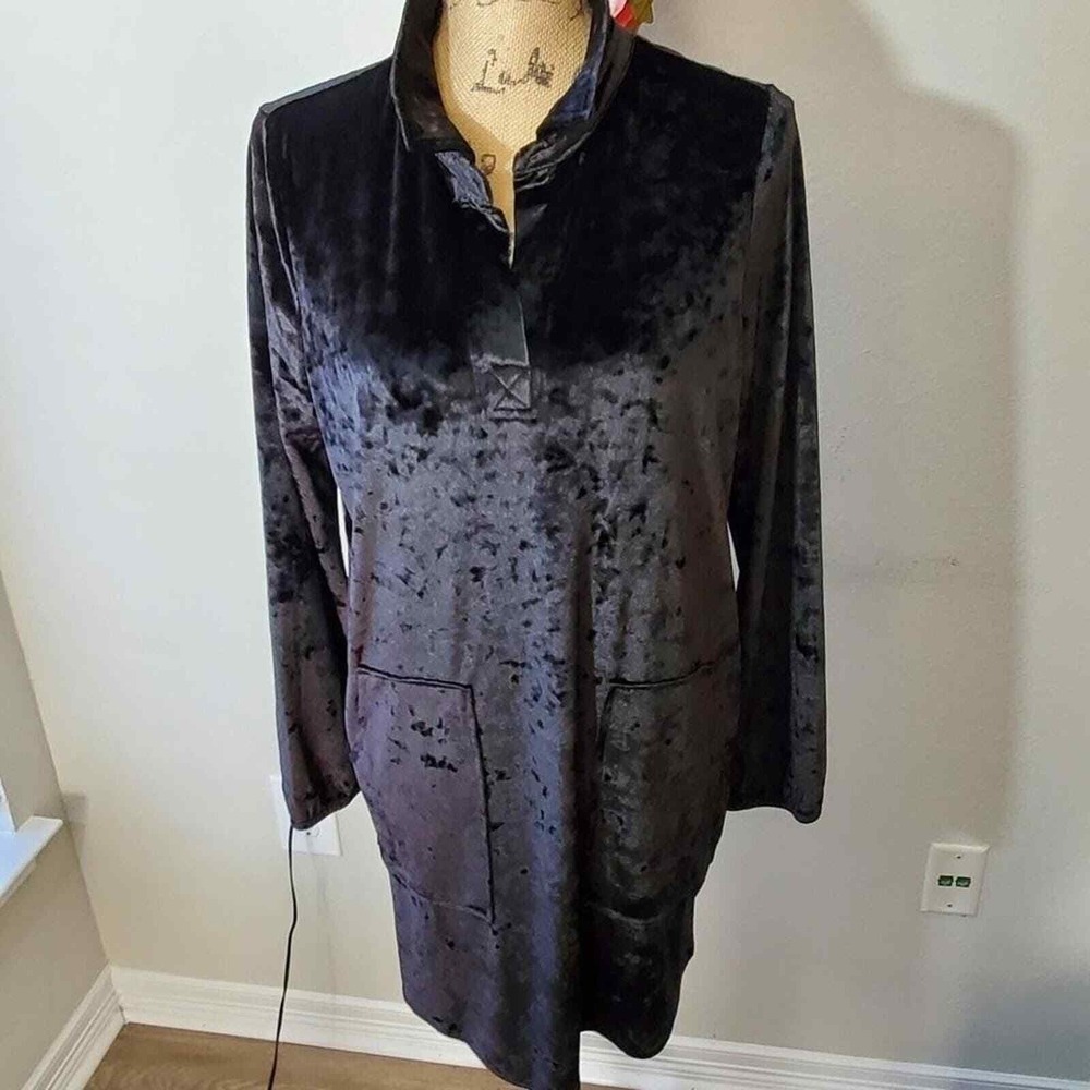 Shimera Black Velvet Dress Long Sleeve‎ Pockets Casual Comfy Party Size Small - Picture 2 of 7